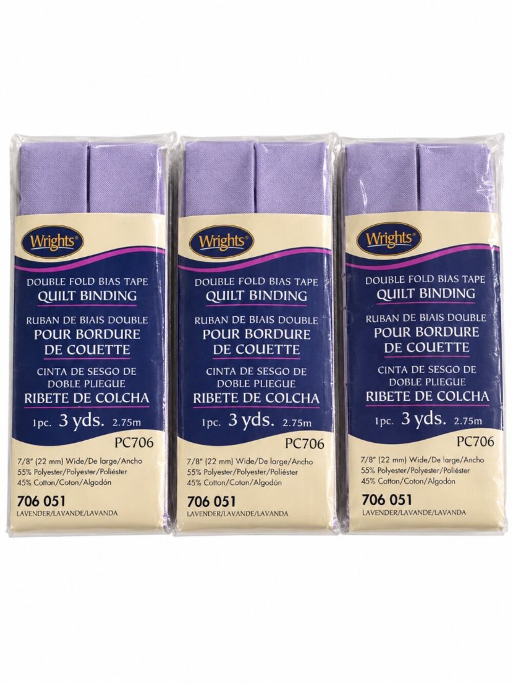 Wrights Lavender 051 Double Fold Quilt Binding 7/8” x 3 Yards Lot of 3